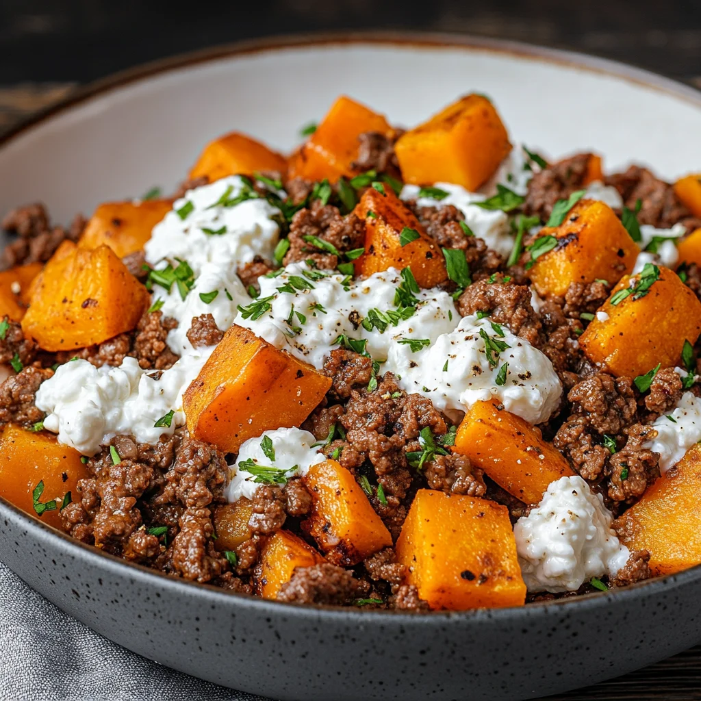 ground beef sweet potato cottage cheese bowl