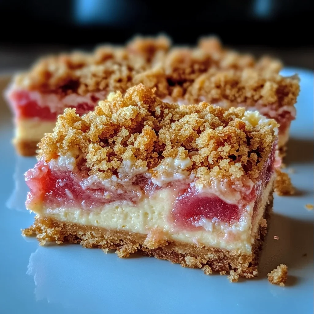 Creamy Rhubarb Crumble Cheesecake Bars