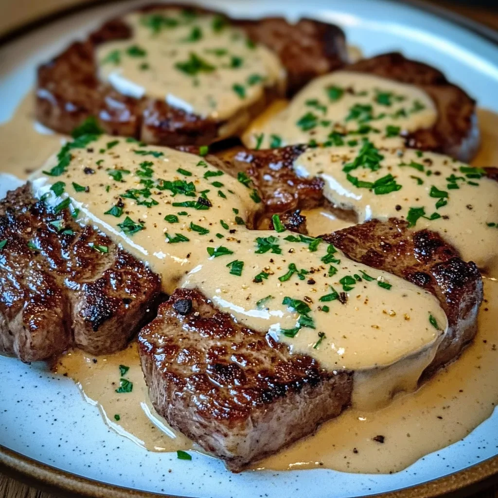 Juicy Steak with Creamy Garlic Sauce