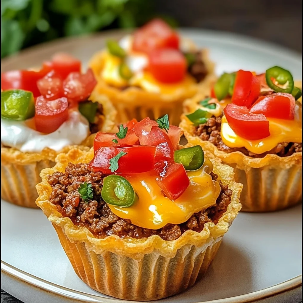 Mini Taco Cupcakes with Zesty Ground Beef and Cheese